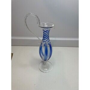 Bimini Small Bud Vase swirl blue and clear Delicate Glass 7.5"H Vintage